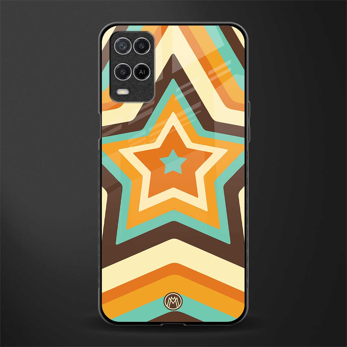 y2k orange brown stars glass case for oppo a54 image