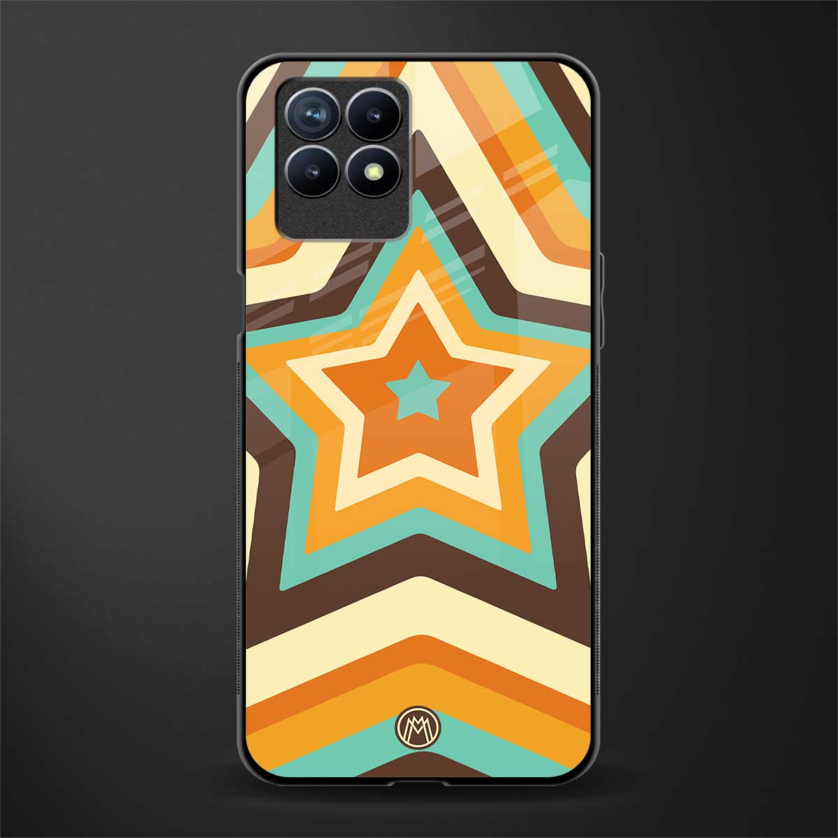 y2k orange brown stars glass case for realme 8i image