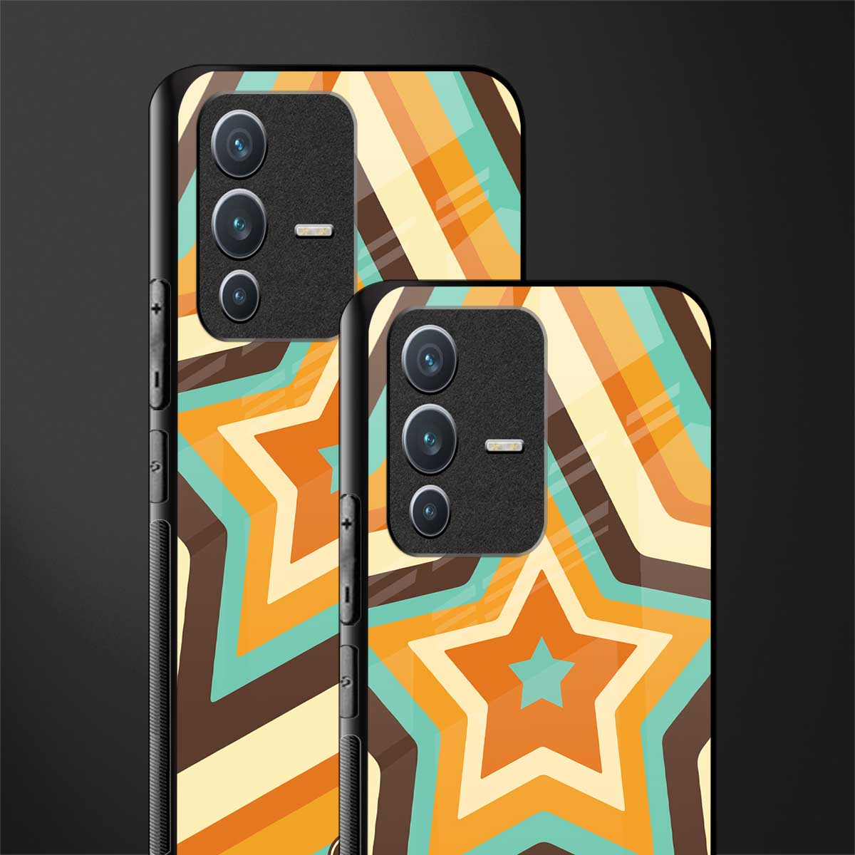 y2k orange brown stars glass case for vivo v23 5g image-2