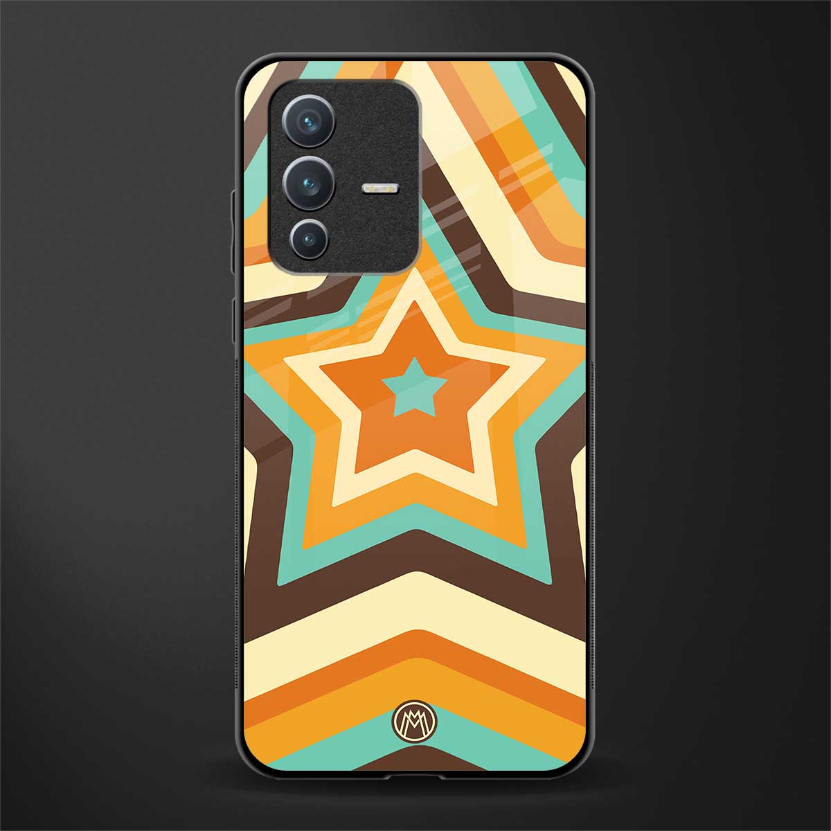 y2k orange brown stars glass case for vivo v23 5g image