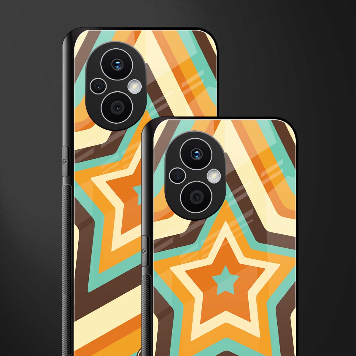 y2k orange brown stars back phone cover | glass case for oppo f21 pro 5g