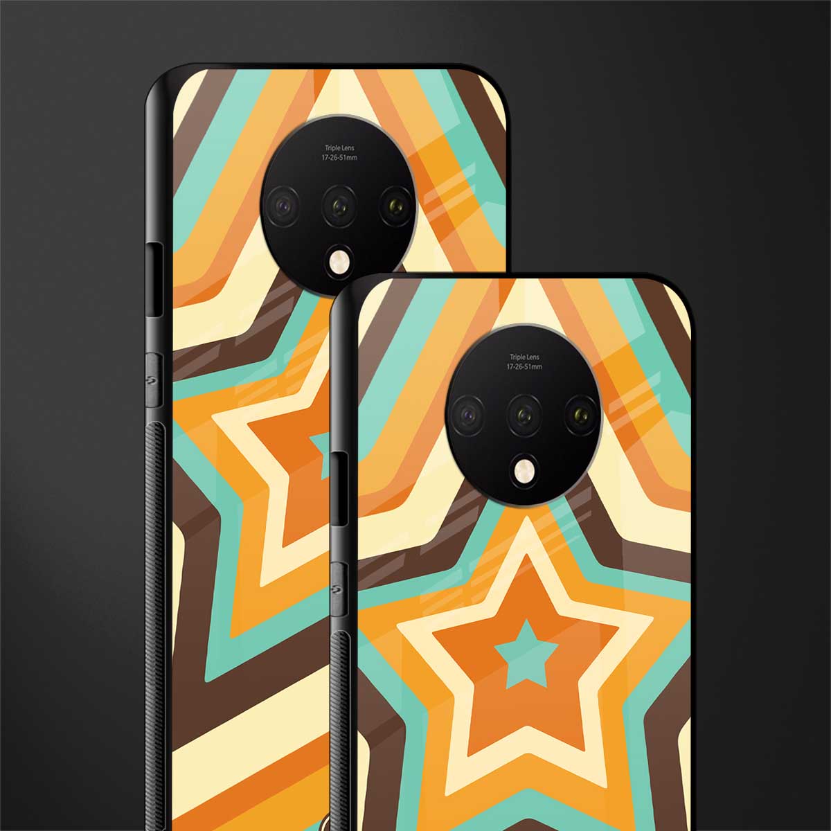 y2k orange brown stars glass case for oneplus 7t image-2