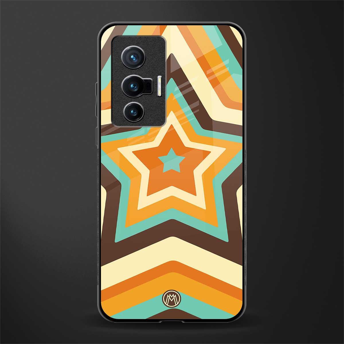 y2k orange brown stars glass case for vivo x70 image