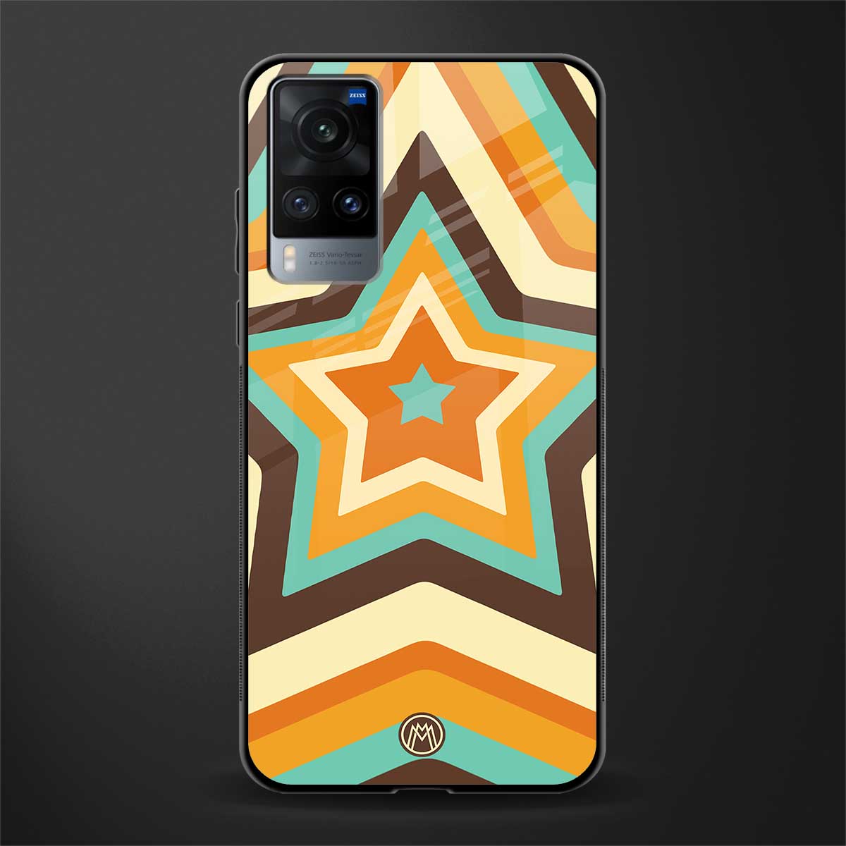 y2k orange brown stars glass case for vivo x60 image