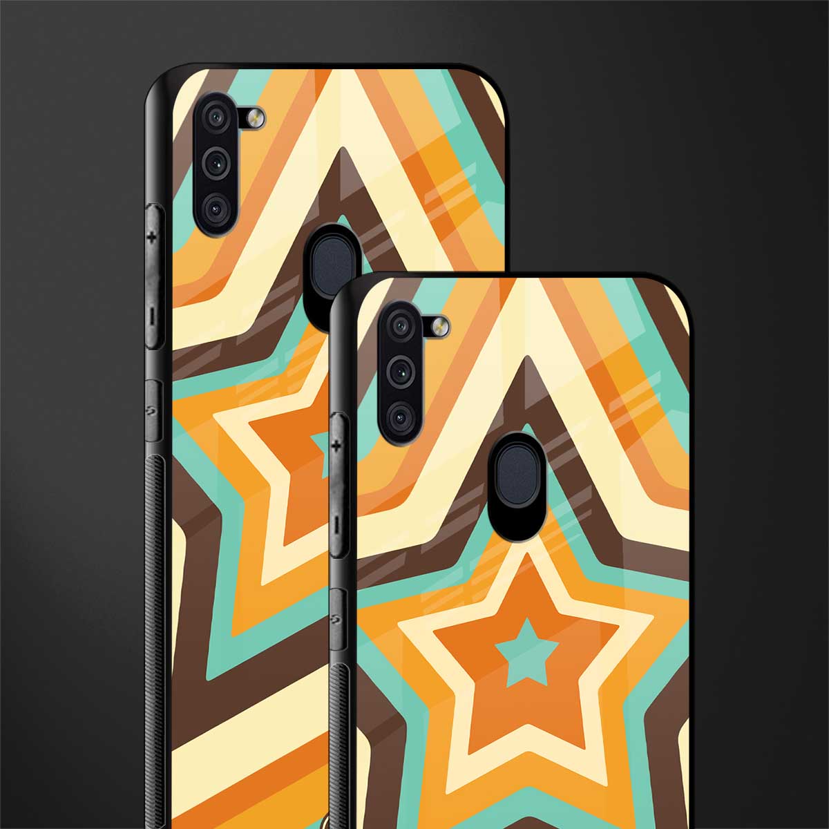 y2k orange brown stars glass case for samsung galaxy m11 image-2