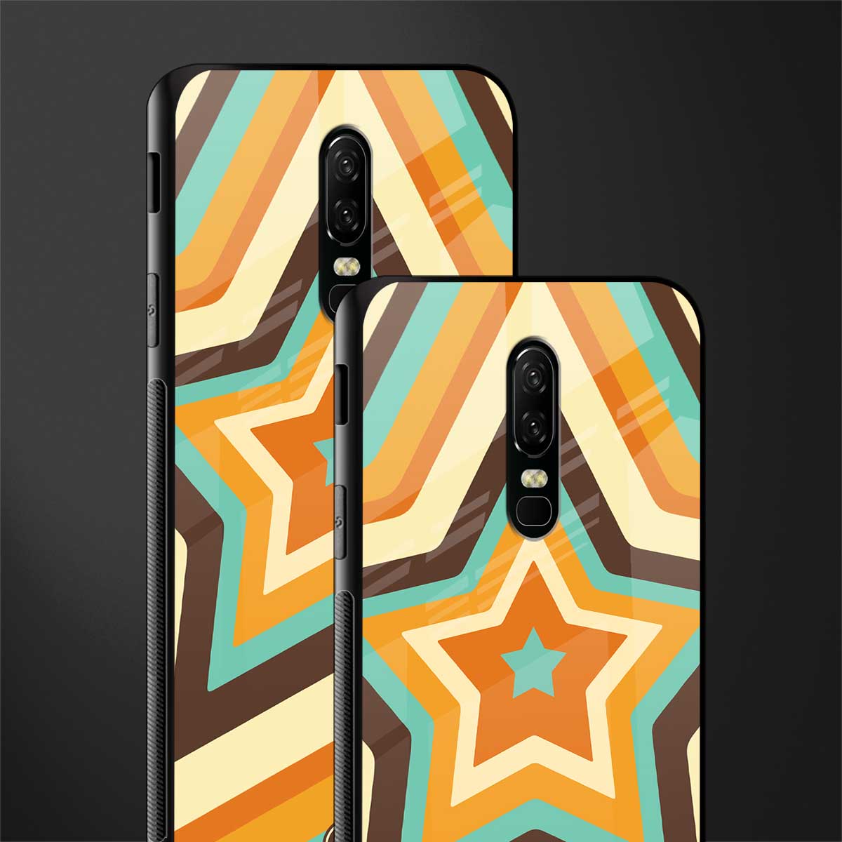 y2k orange brown stars glass case for oneplus 6 image-2
