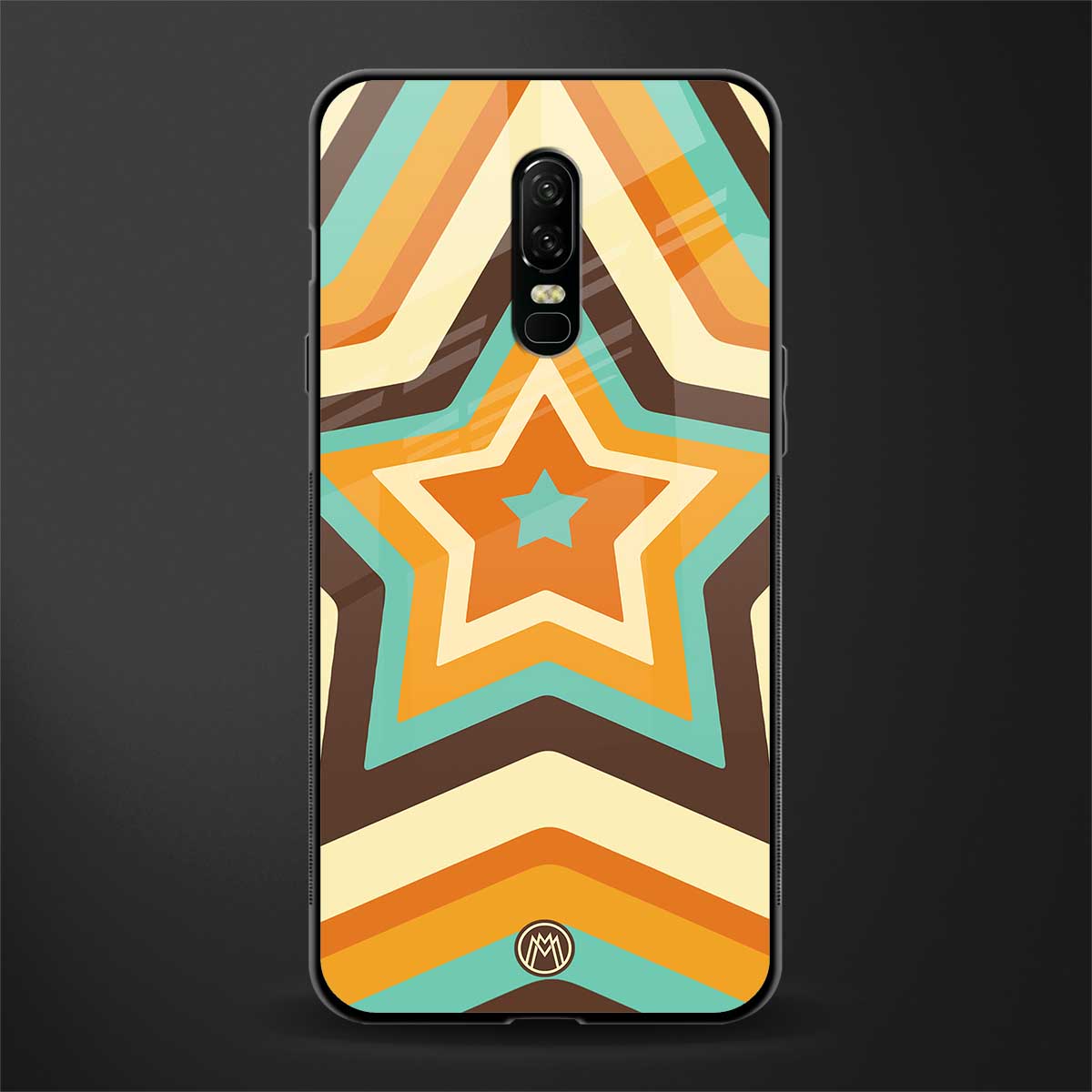 y2k orange brown stars glass case for oneplus 6 image