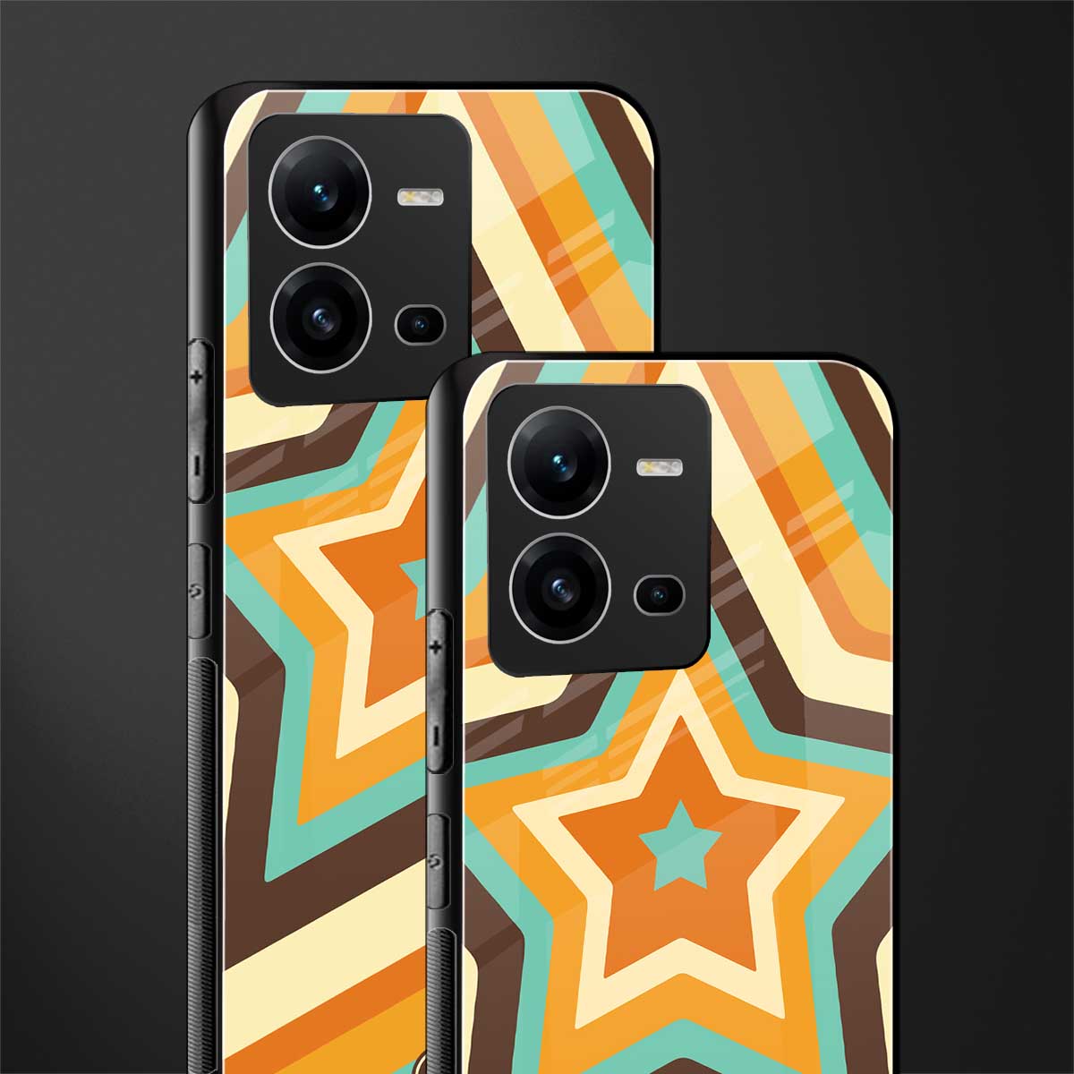 y2k orange brown stars back phone cover | glass case for vivo v25-5g