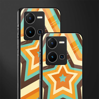 y2k orange brown stars back phone cover | glass case for vivo y35 4g