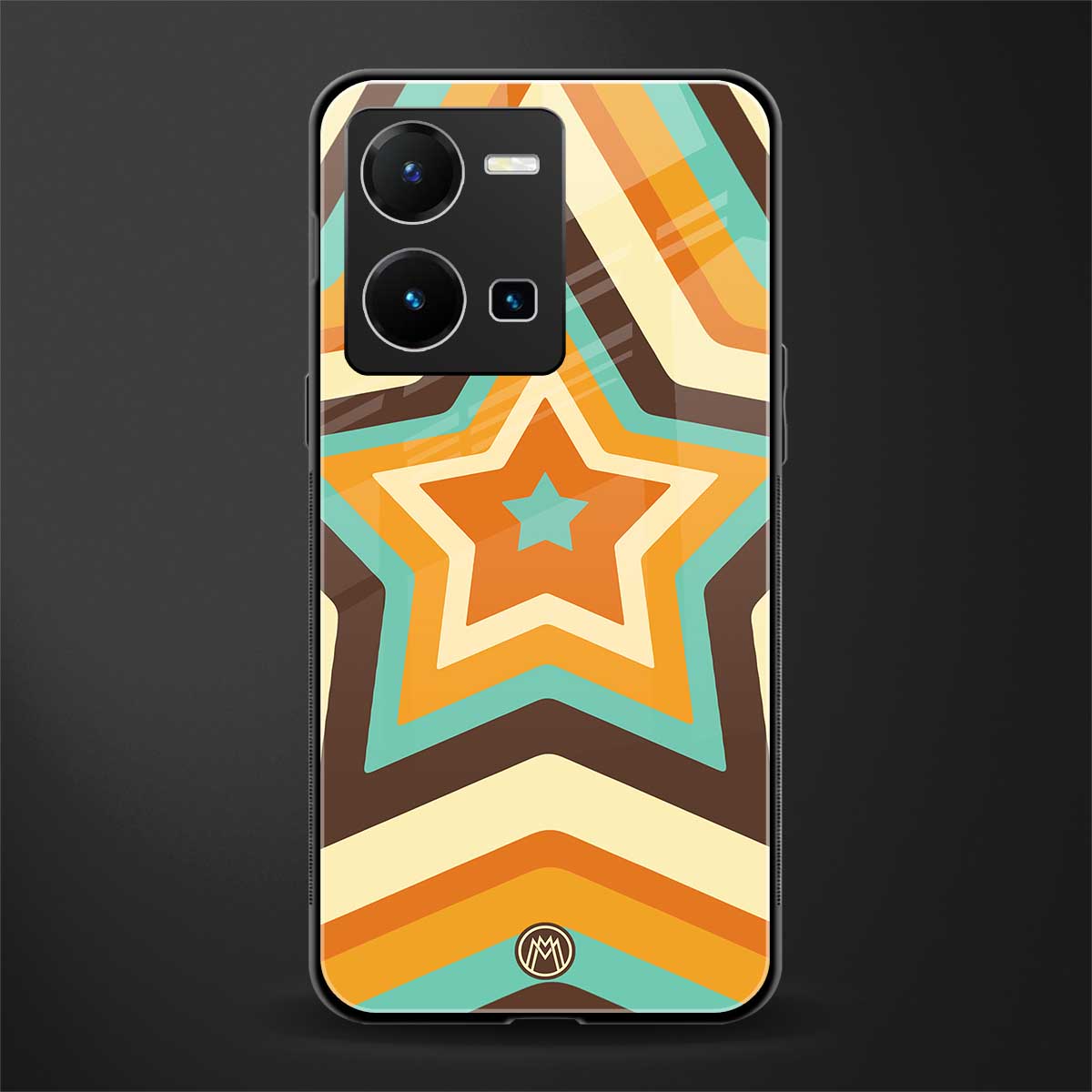 y2k orange brown stars back phone cover | glass case for vivo y35 4g