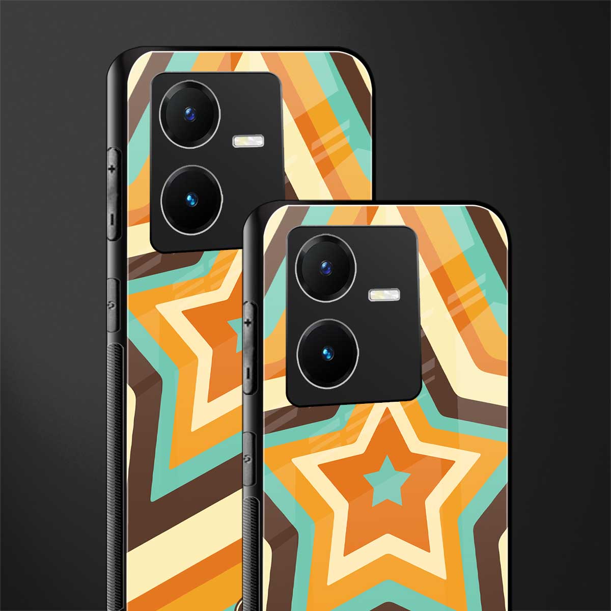 y2k orange brown stars back phone cover | glass case for vivo y22