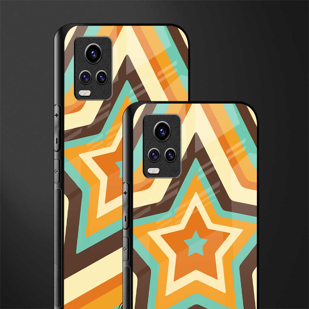 y2k orange brown stars back phone cover | glass case for vivo v21e 4g