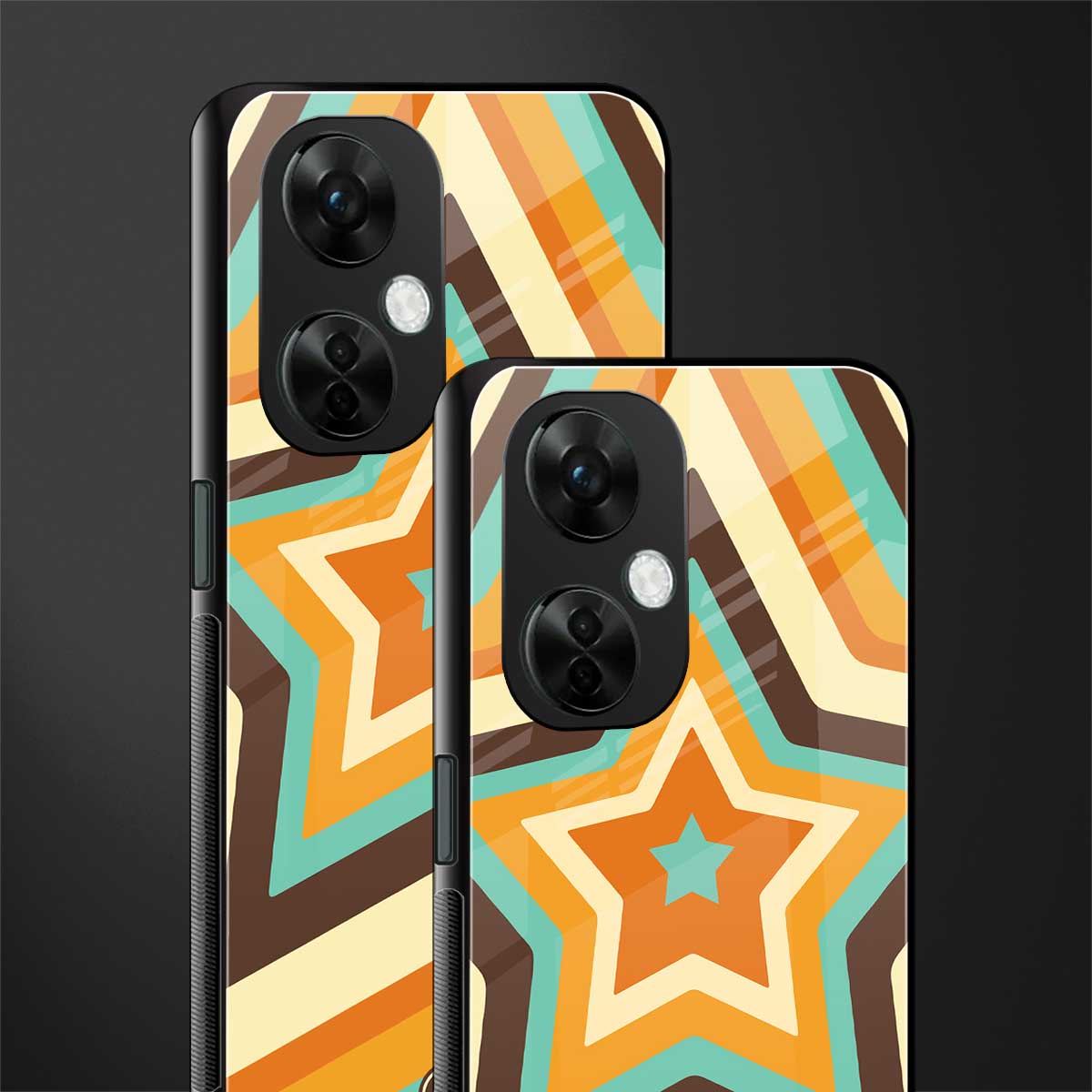 y2k orange brown stars back phone cover | glass case for oneplus nord ce 3 lite