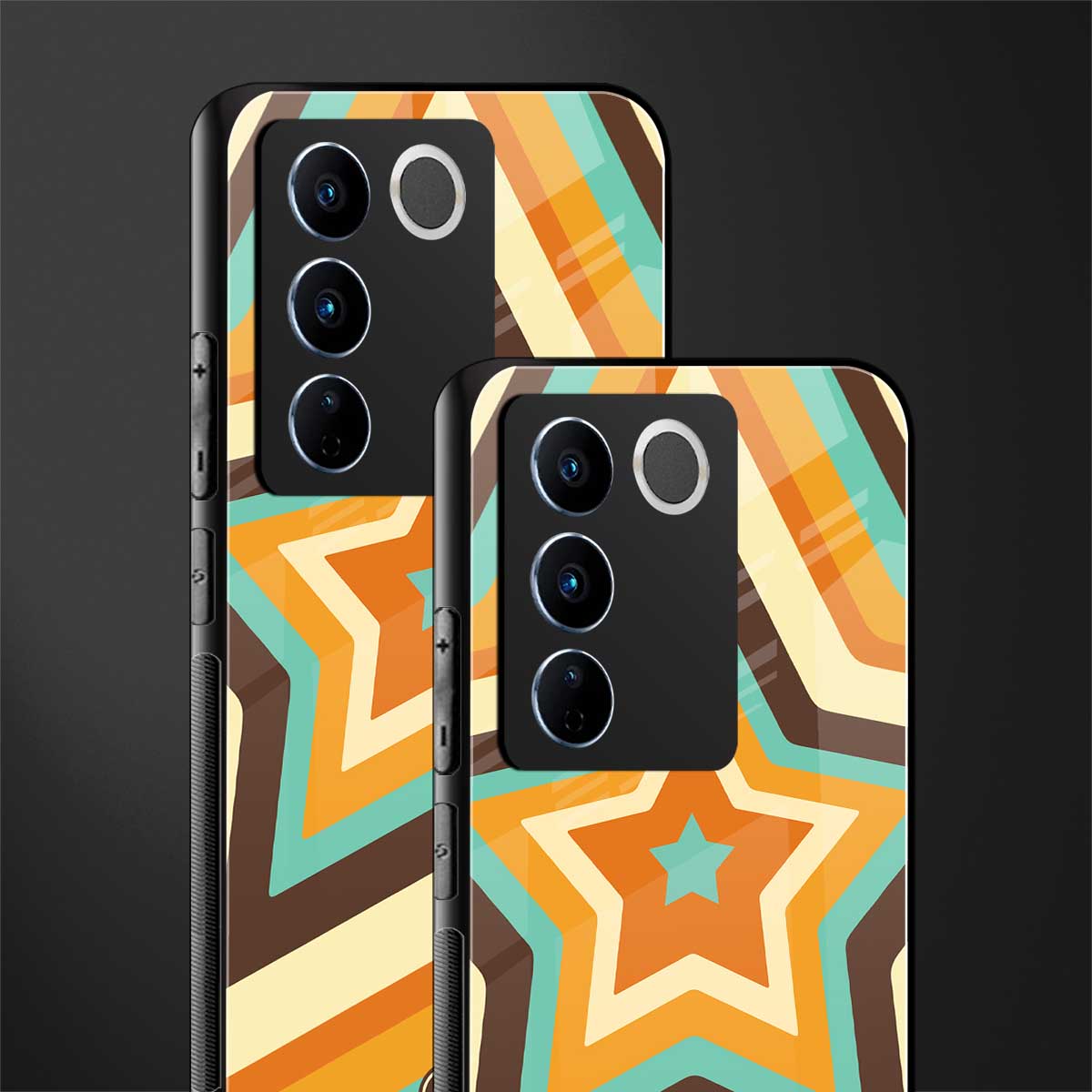 y2k orange brown stars back phone cover | glass case for vivo v27 pro 5g