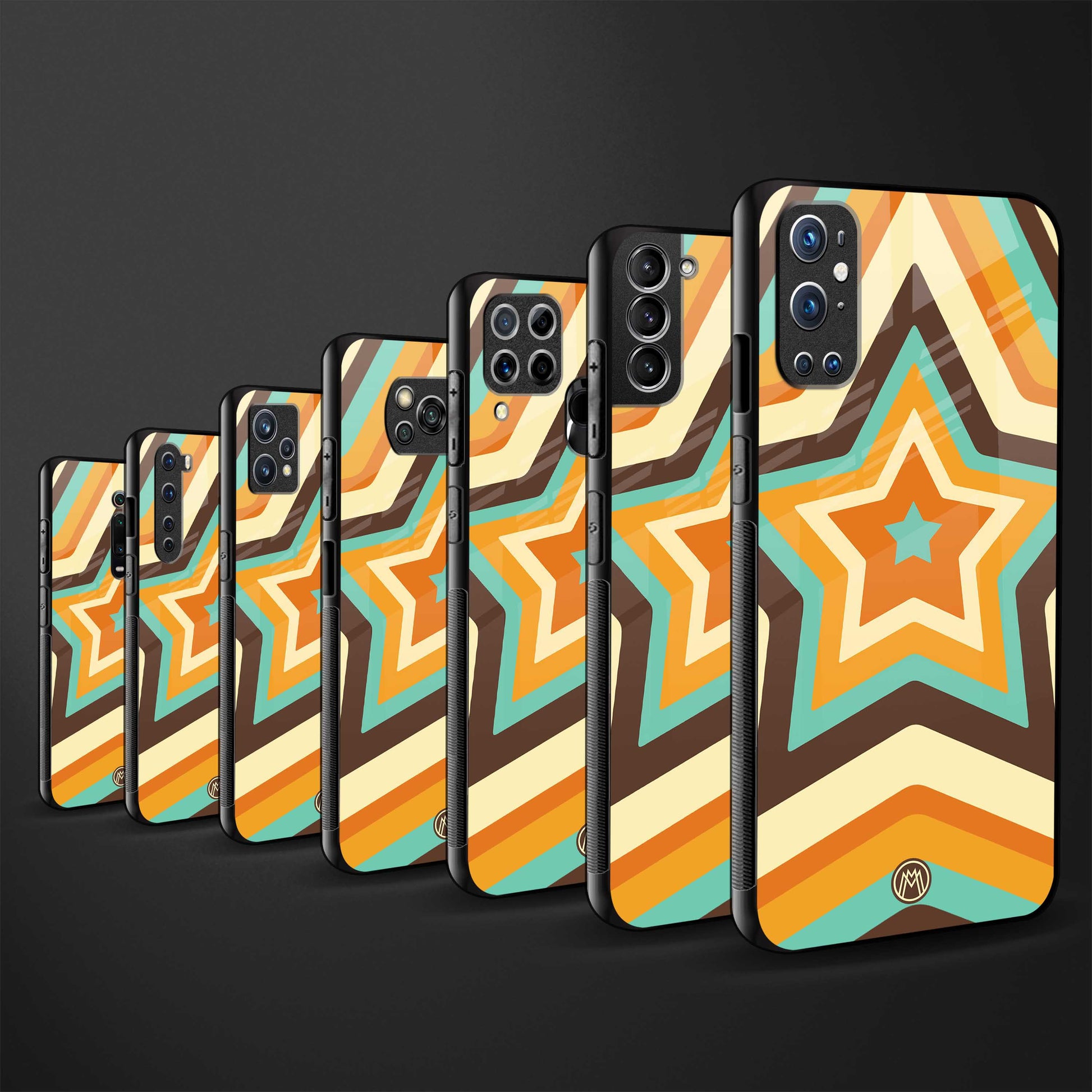 y2k orange brown stars back phone cover | glass case for samsung galaxy m33 5g