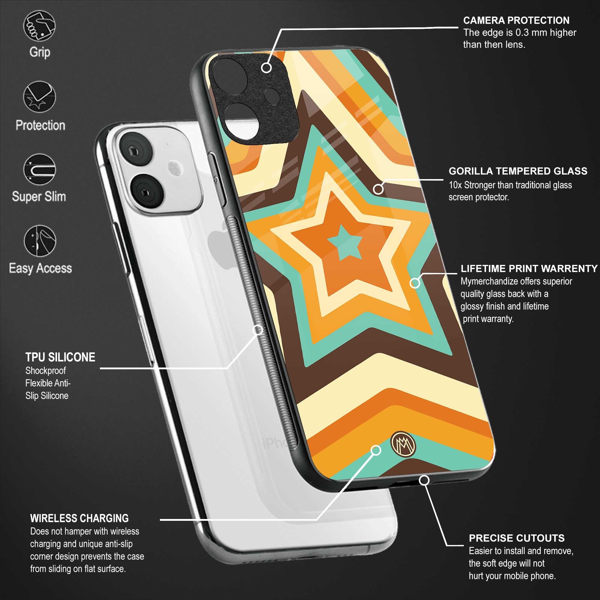 y2k orange brown stars glass case for oppo a54 image-4