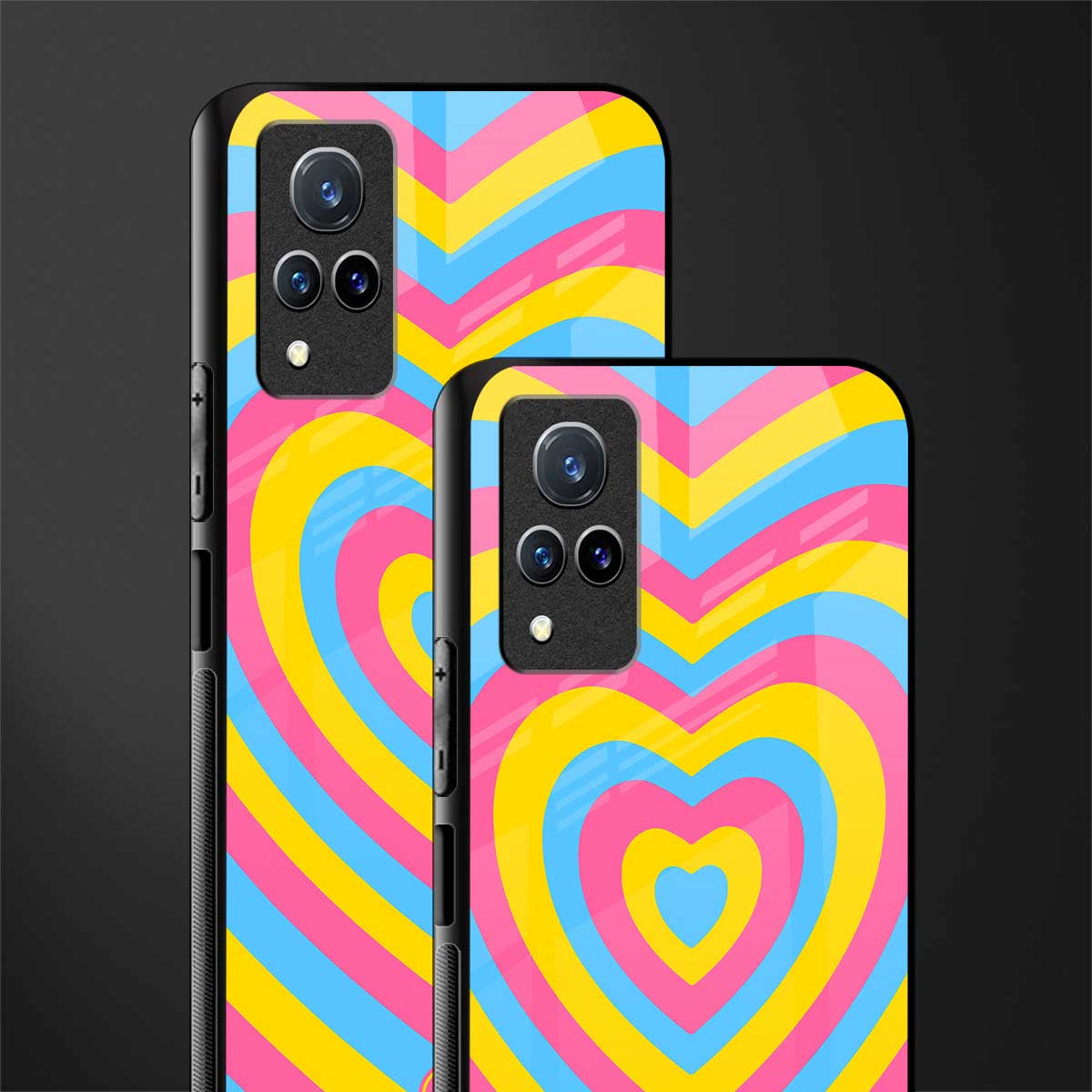 y2k pink blue hearts aesthetic glass case for vivo v21 5g image-2