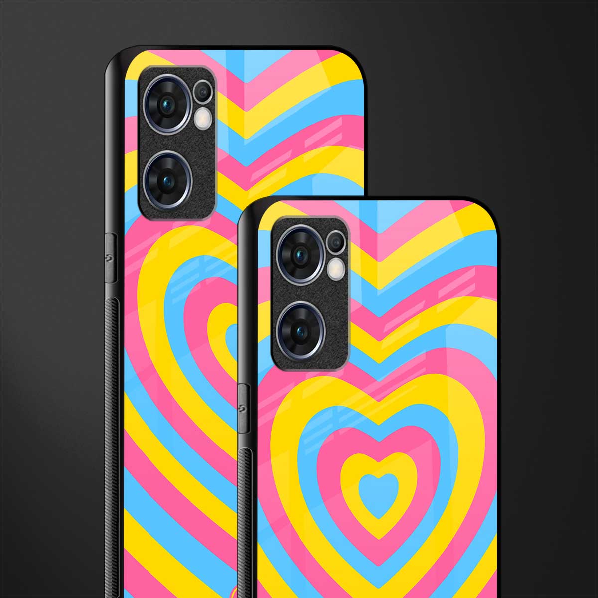 y2k pink blue hearts aesthetic glass case for oppo reno7 5g image-2