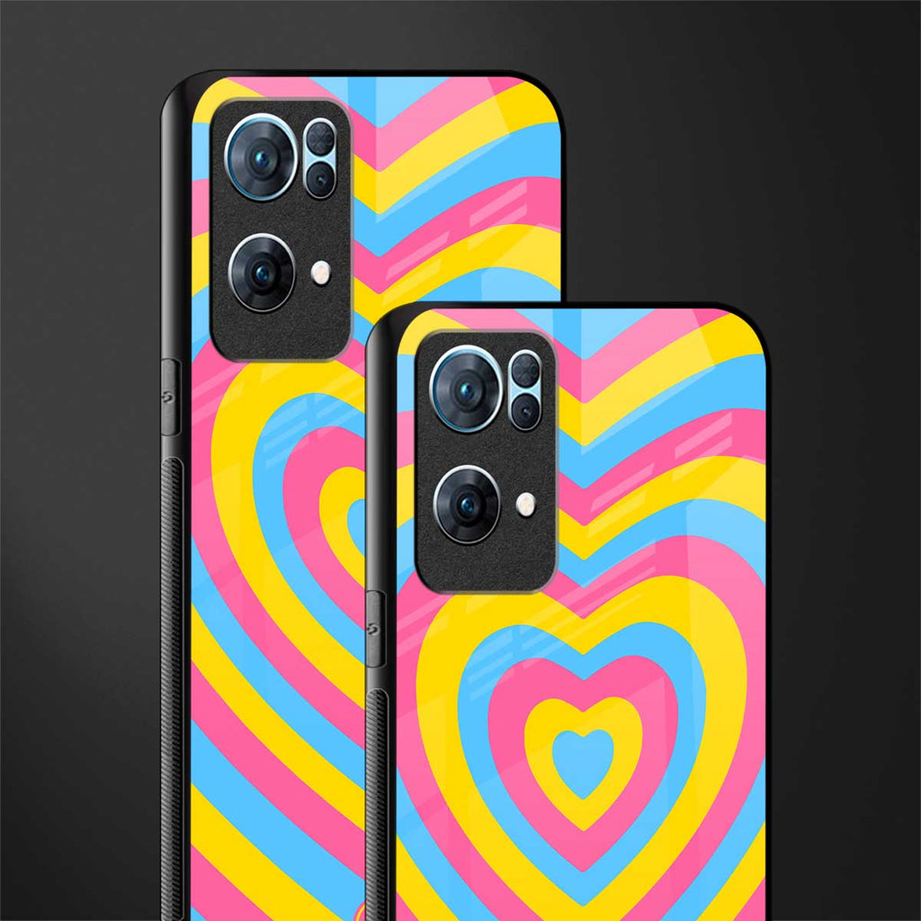 y2k pink blue hearts aesthetic glass case for oppo reno7 pro 5g image-2