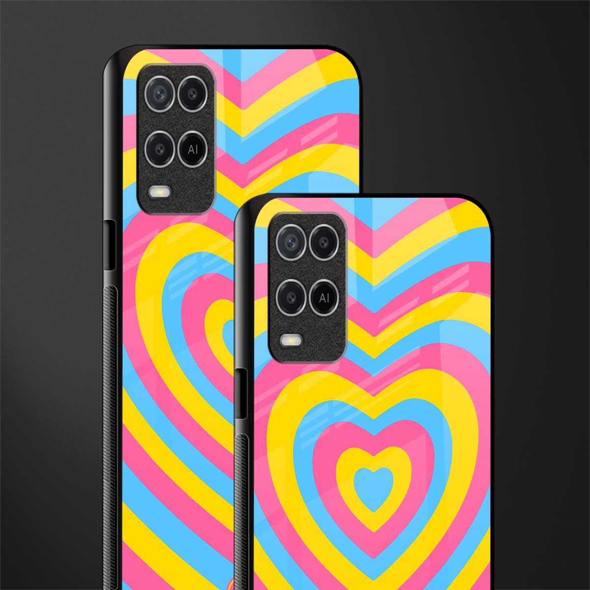 y2k pink blue hearts aesthetic glass case for oppo a54 image-2