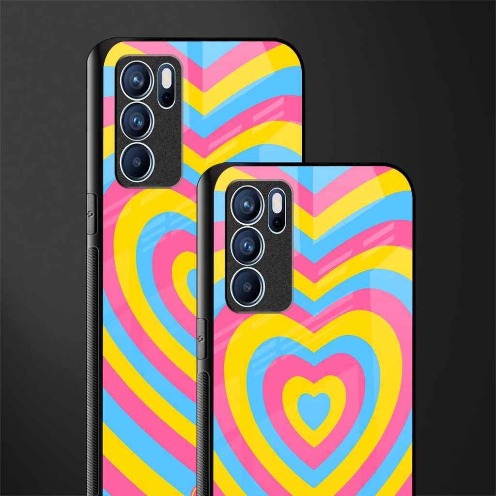 y2k pink blue hearts aesthetic glass case for oppo reno6 pro 5g image-2
