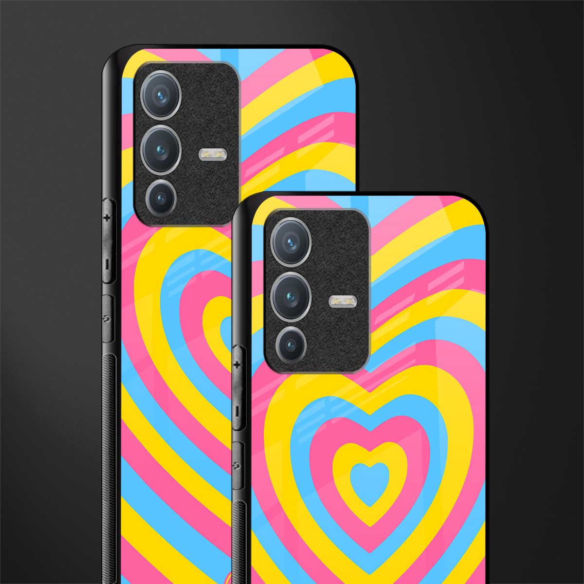 y2k pink blue hearts aesthetic glass case for vivo v23 pro 5g image-2