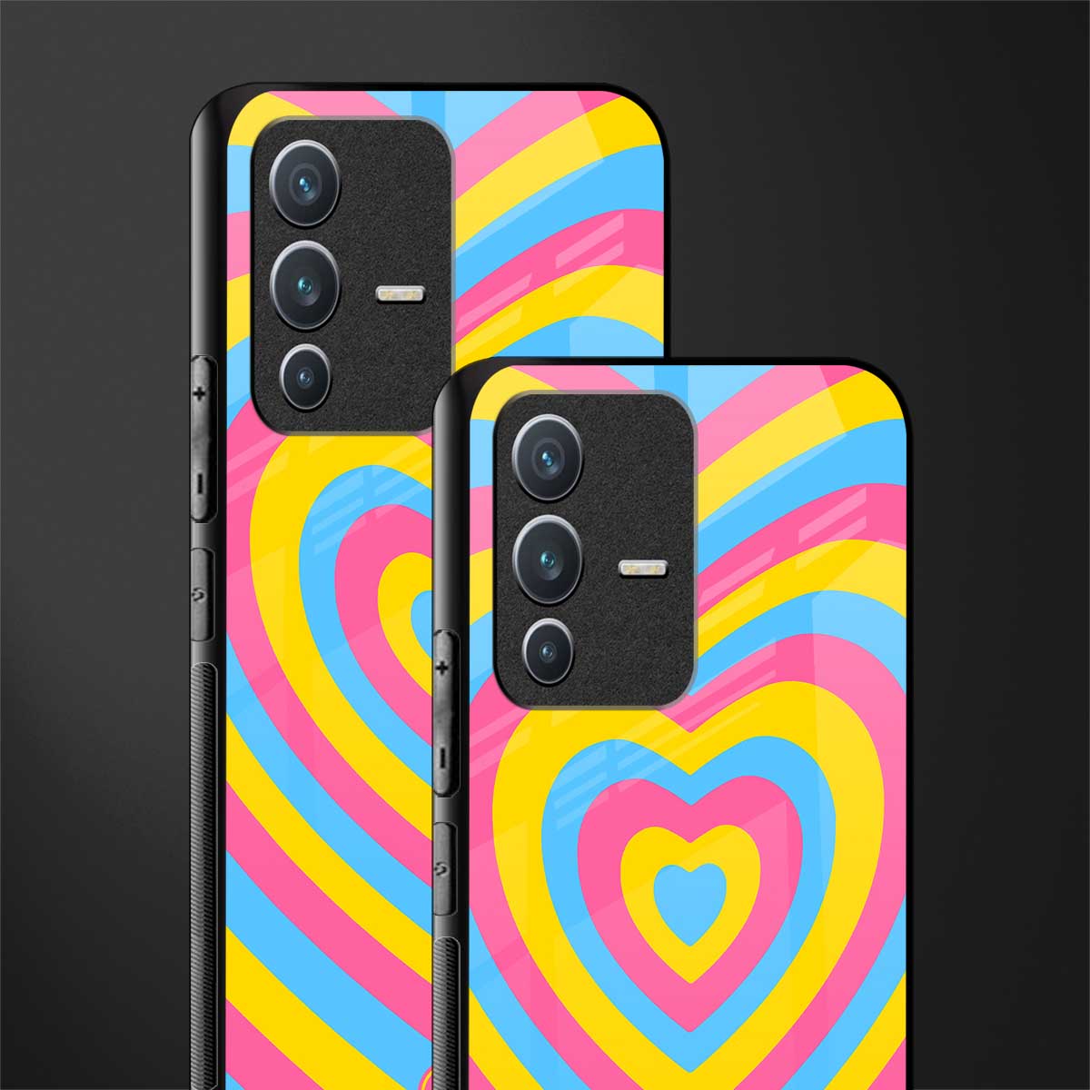 y2k pink blue hearts aesthetic glass case for vivo v23 5g image-2