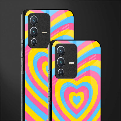 y2k pink blue hearts aesthetic glass case for vivo v23 5g image-2