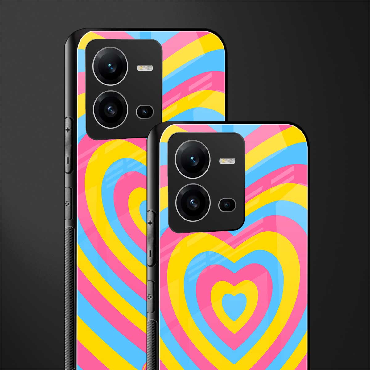 y2k pink blue hearts aesthetic back phone cover | glass case for vivo v25-5g