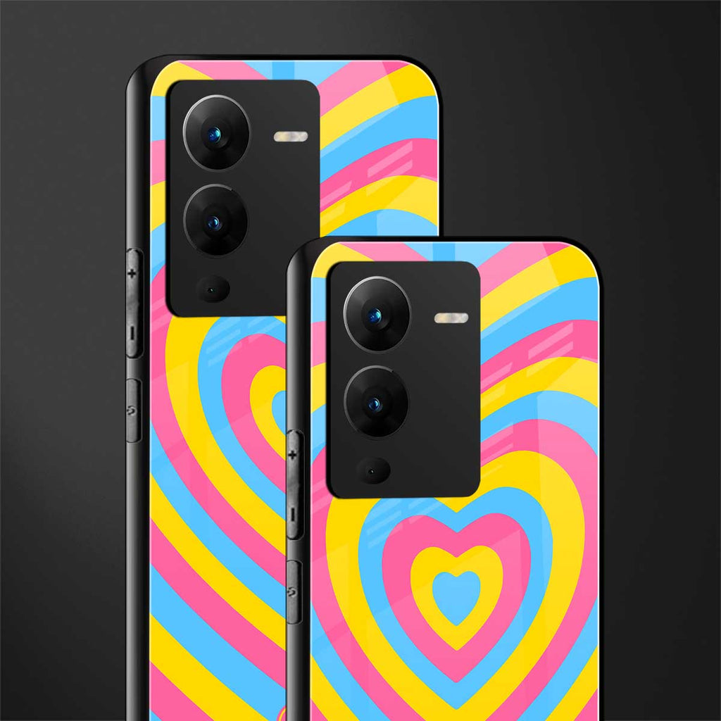 y2k pink blue hearts aesthetic back phone cover | glass case for vivo v25 pro 5g