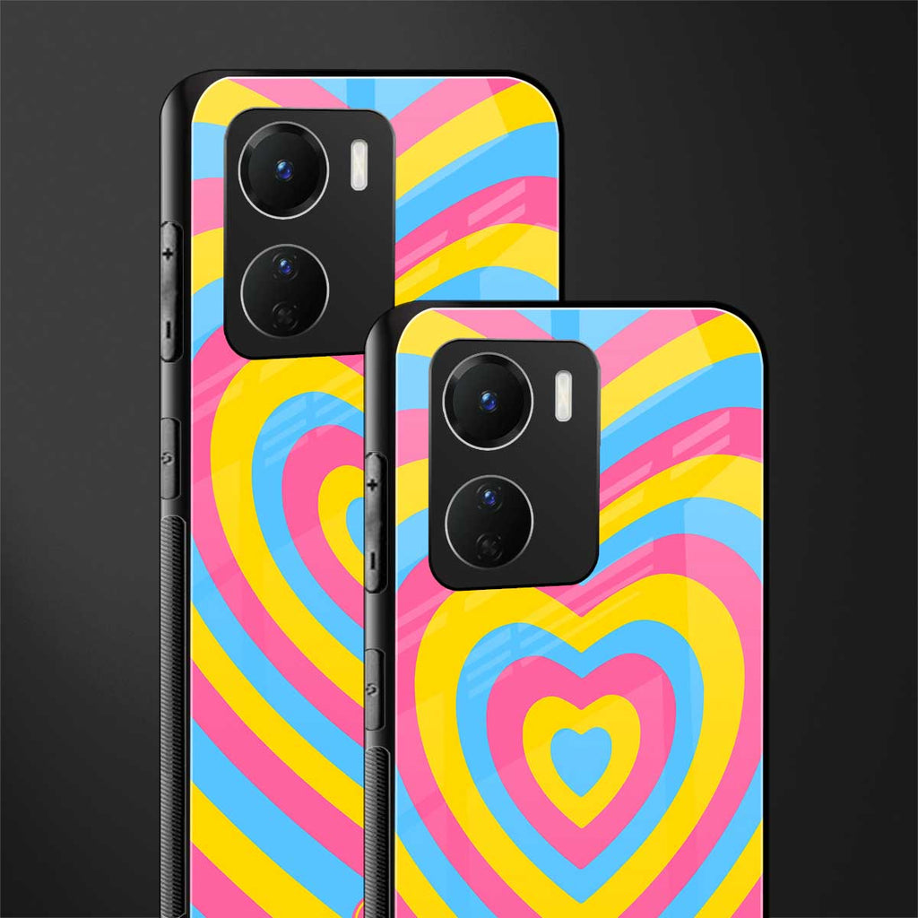 y2k pink blue hearts aesthetic back phone cover | glass case for vivo y16