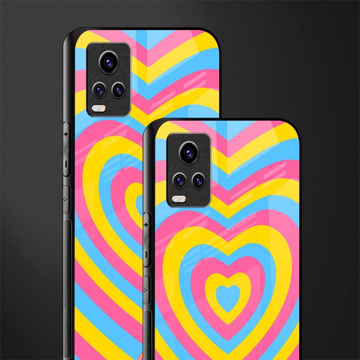 y2k pink blue hearts aesthetic back phone cover | glass case for vivo v21e 4g