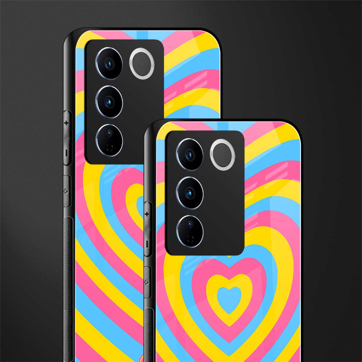 y2k pink blue hearts aesthetic back phone cover | glass case for vivo v27 pro 5g