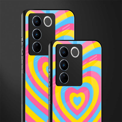 y2k pink blue hearts aesthetic back phone cover | glass case for vivo v27 pro 5g