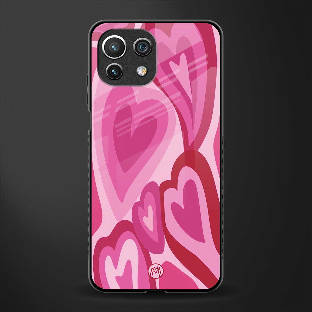 y2k pink hearts glass case for mi 11 lite image
