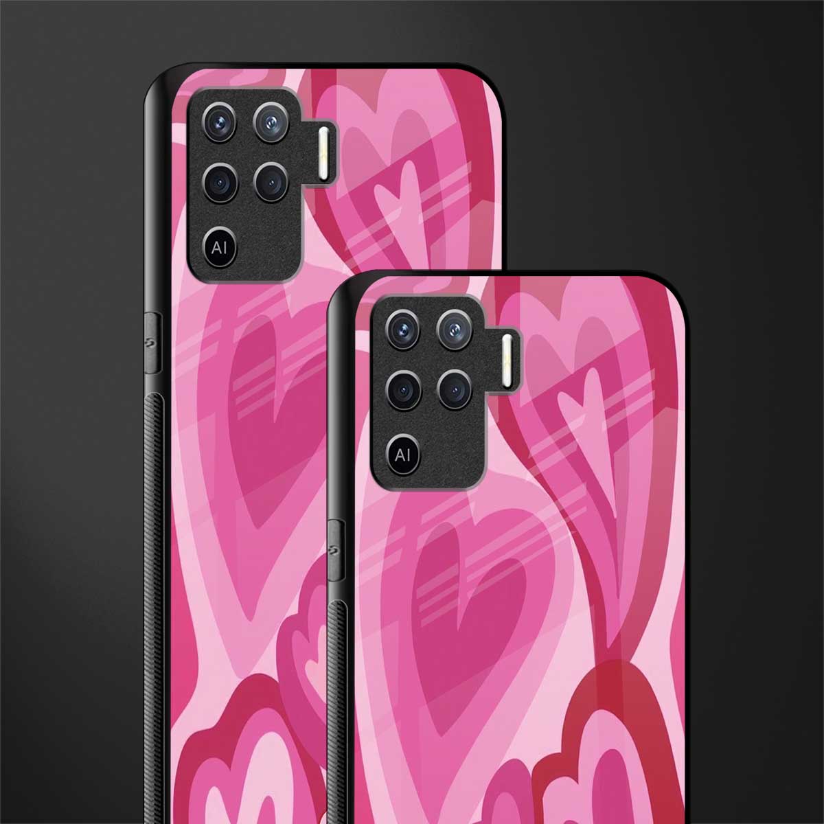 y2k pink hearts glass case for oppo f19 pro image-2