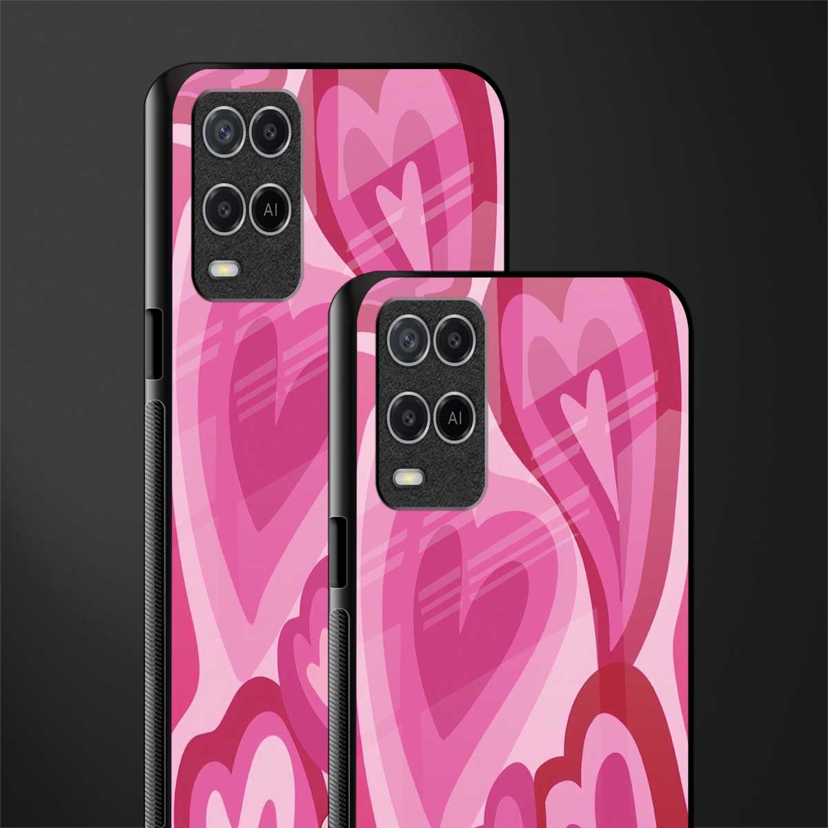 y2k pink hearts glass case for oppo a54 image-2