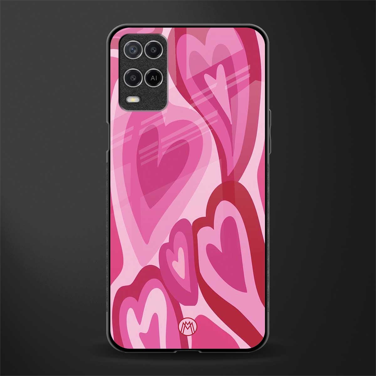y2k pink hearts glass case for oppo a54 image
