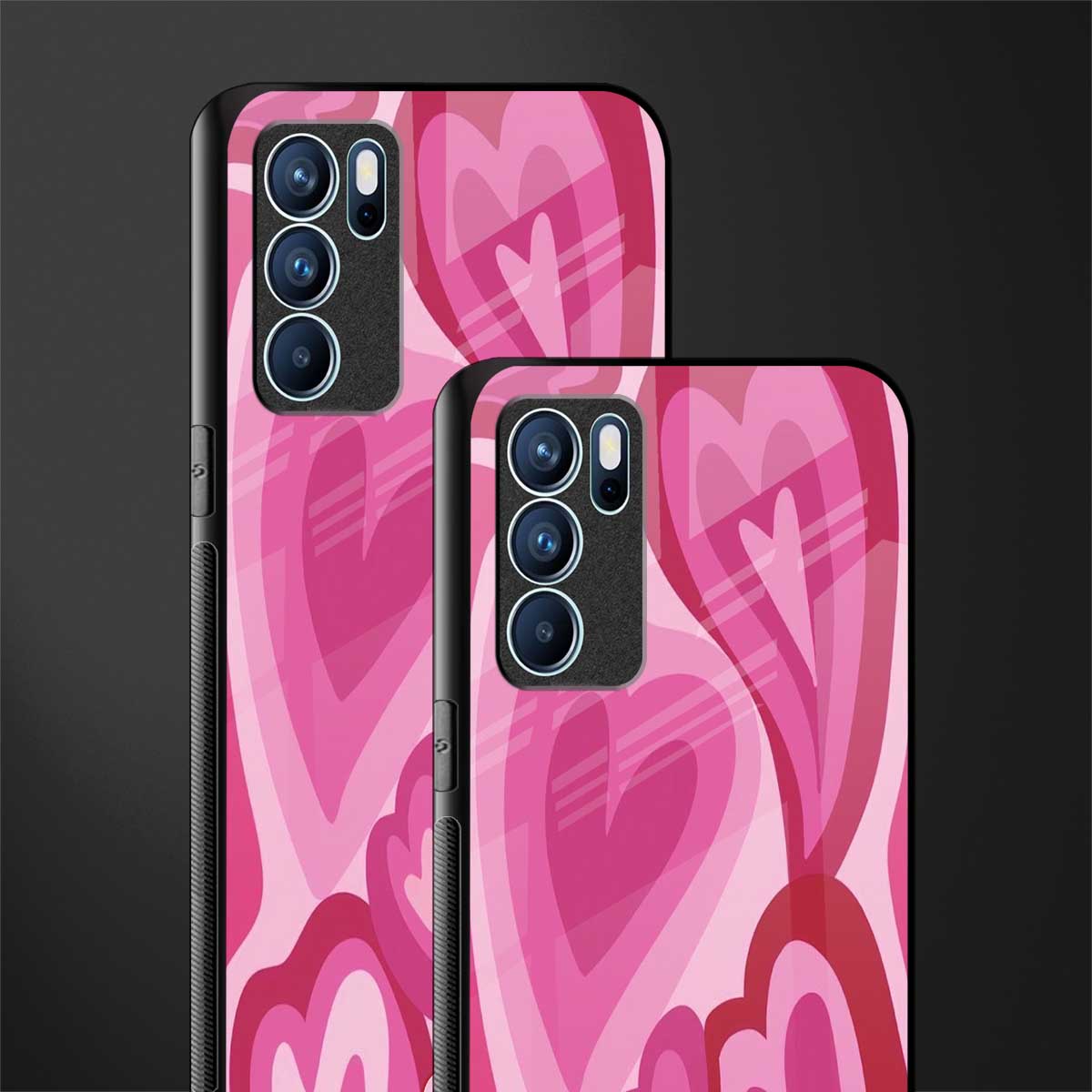 y2k pink hearts glass case for oppo reno6 5g image-2