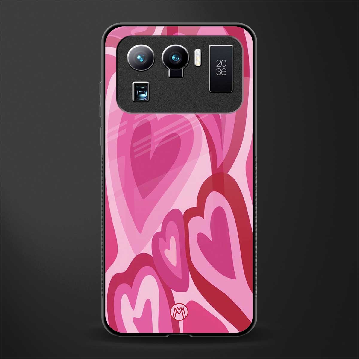y2k pink hearts glass case for mi 11 ultra 5g image