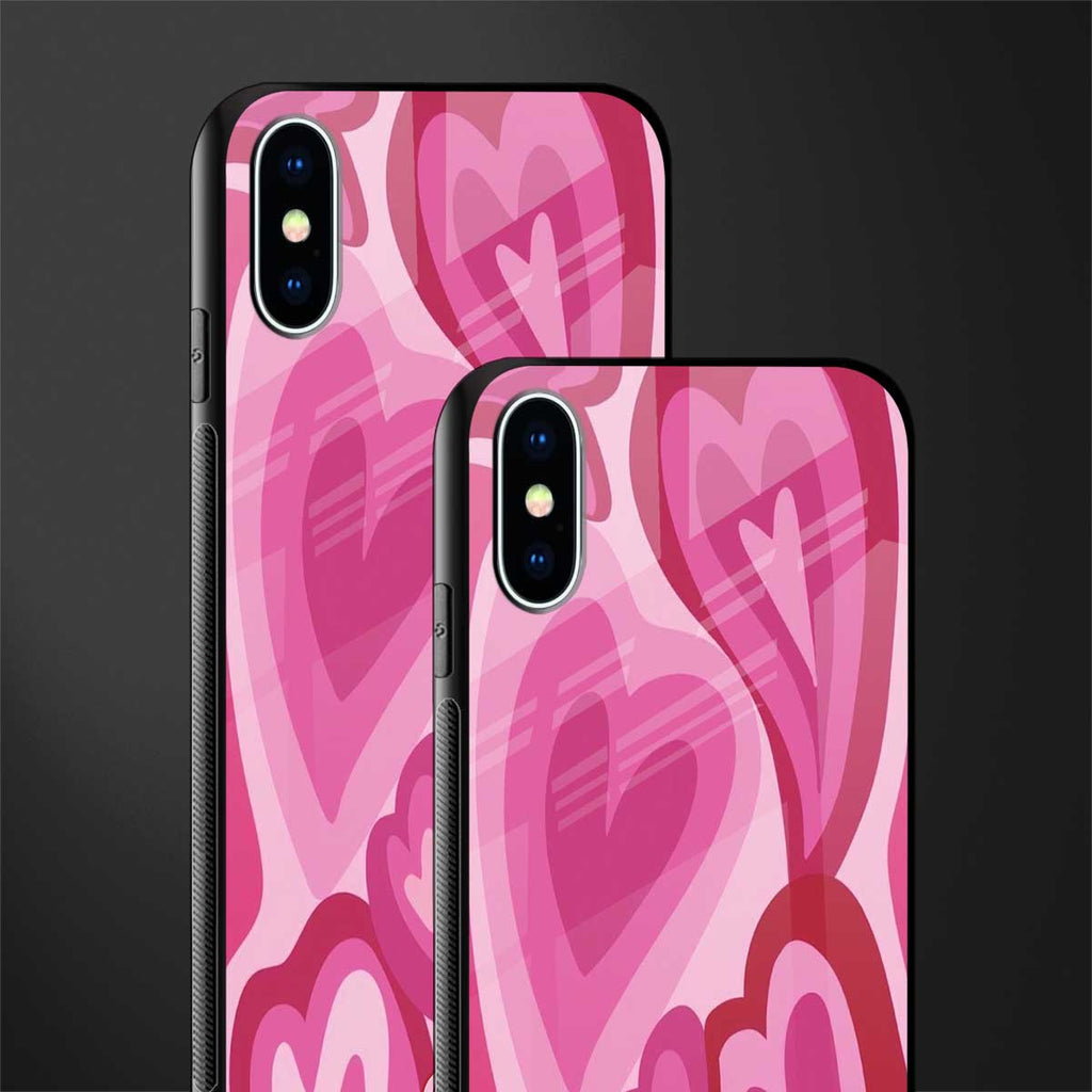y2k pink hearts glass case for iphone xs image-2