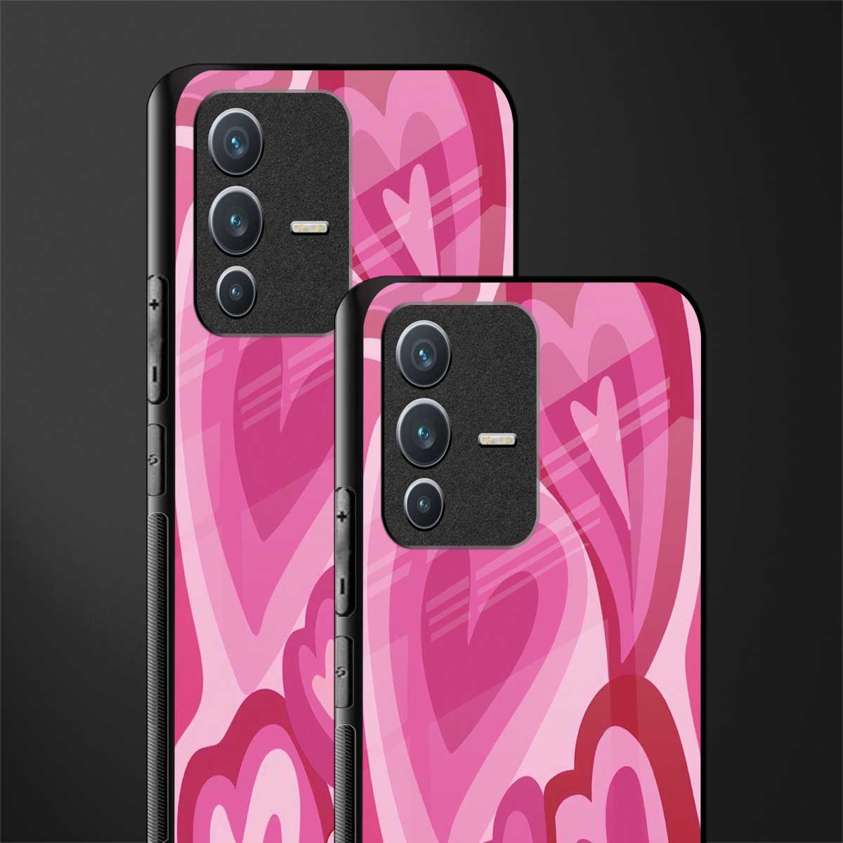 y2k pink hearts glass case for vivo v23 5g image-2