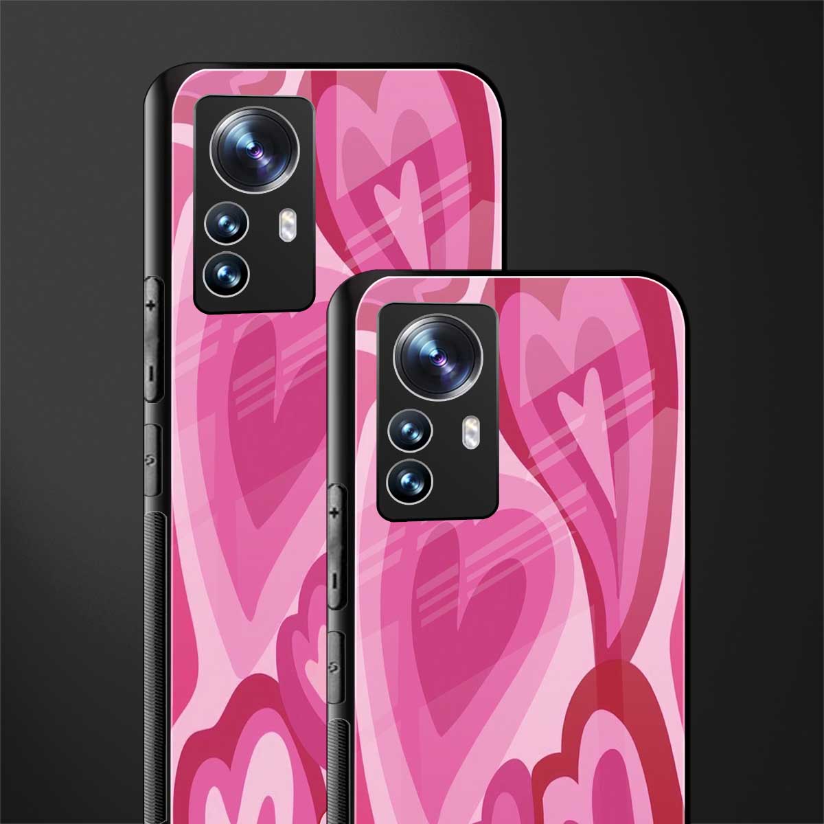 y2k pink hearts back phone cover | glass case for xiaomi 12 pro