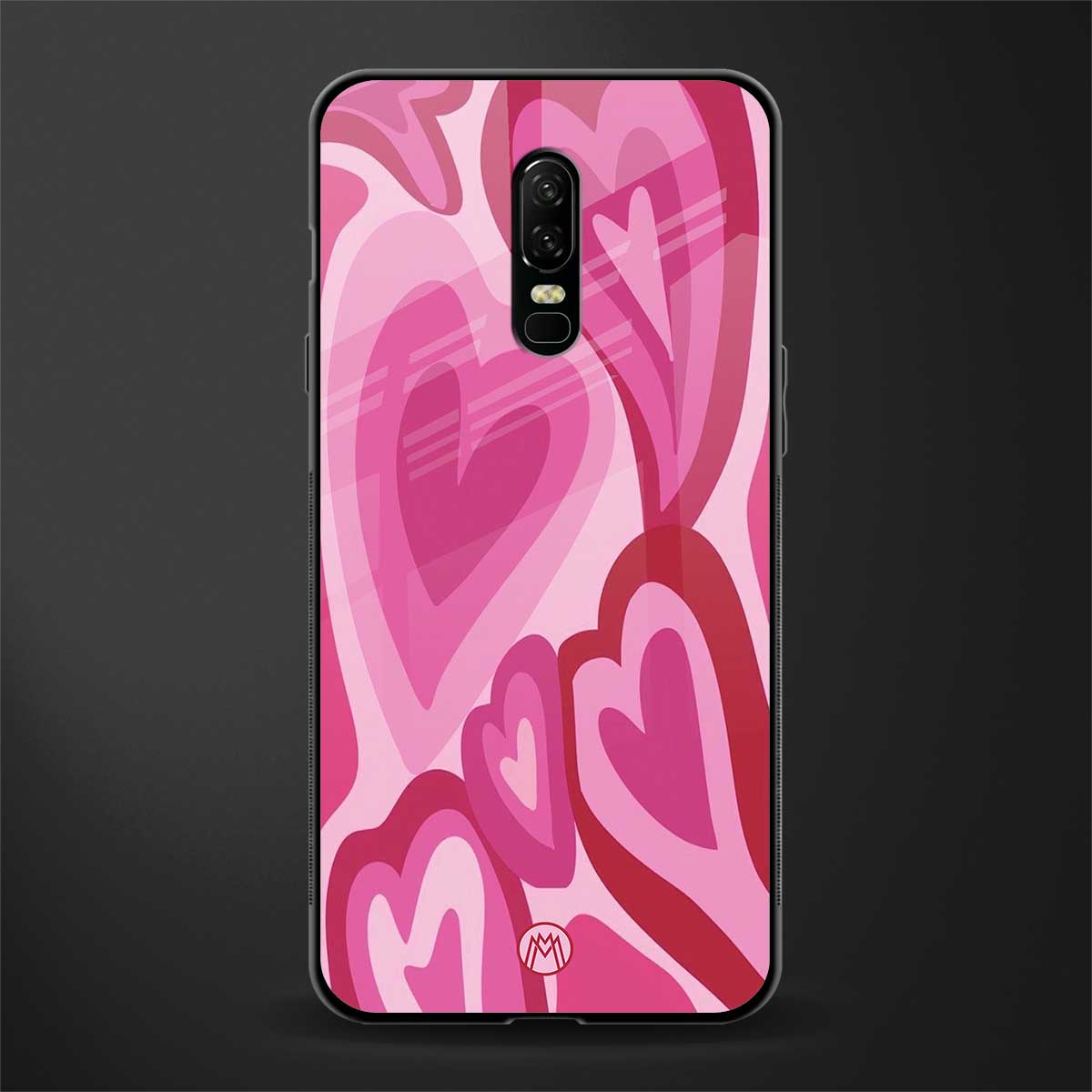 y2k pink hearts glass case for oneplus 6 image