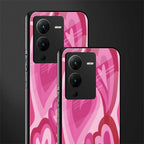 y2k pink hearts back phone cover | glass case for vivo v25 pro 5g
