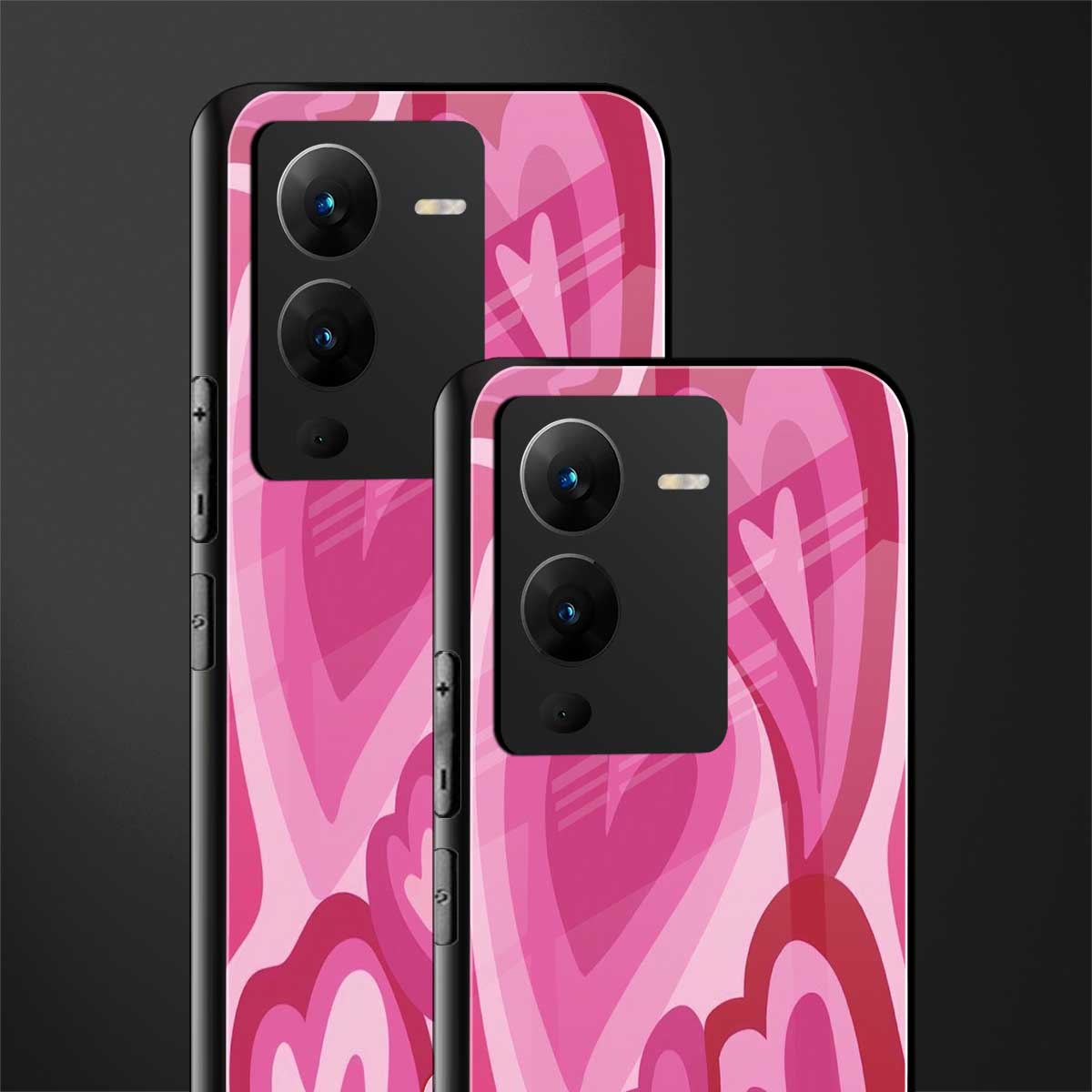 y2k pink hearts back phone cover | glass case for vivo v25 pro 5g