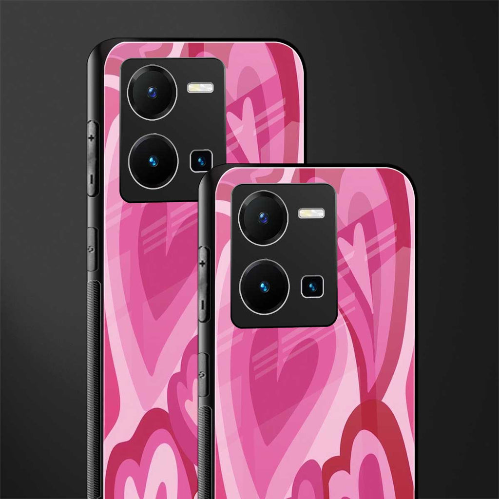 y2k pink hearts back phone cover | glass case for vivo y35 4g