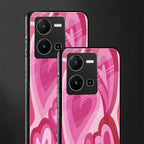 y2k pink hearts back phone cover | glass case for vivo y35 4g