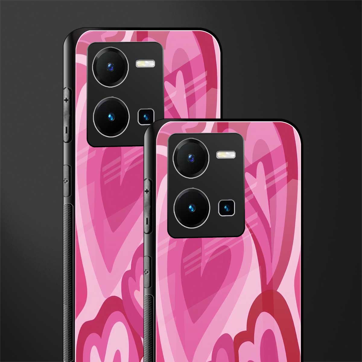 y2k pink hearts back phone cover | glass case for vivo y35 4g