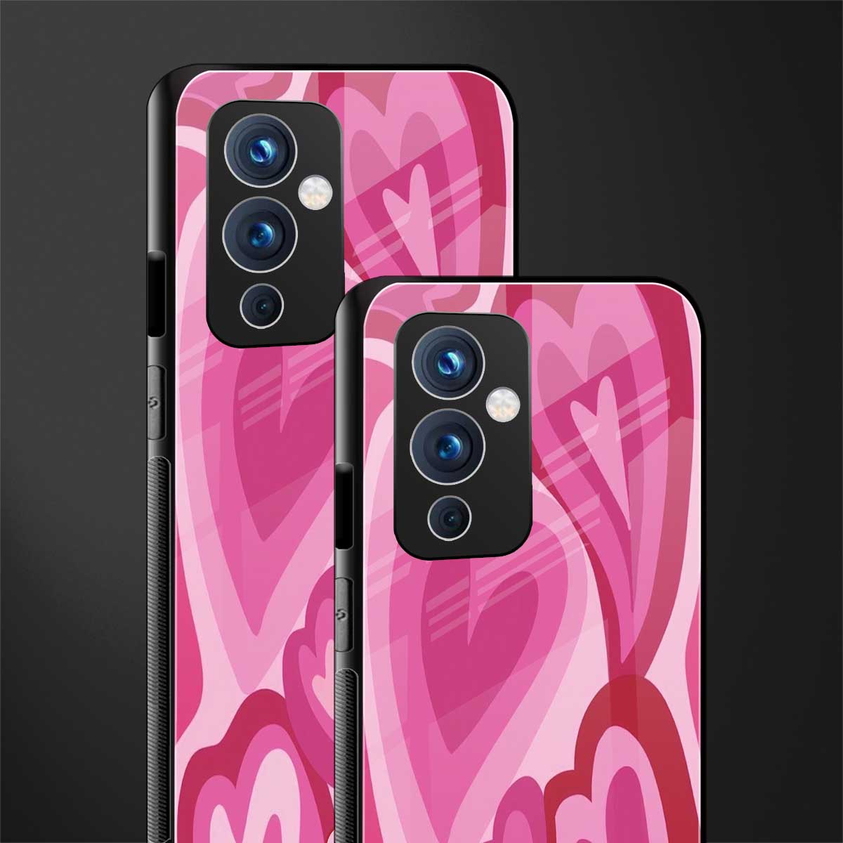 y2k pink hearts back phone cover | glass case for oneplus 9